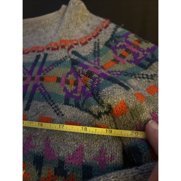 Chaps Knit Sweater Womens Medium L Gray Graphic Geometric Boho Aztec Casual Prep - Picture 4 of 5